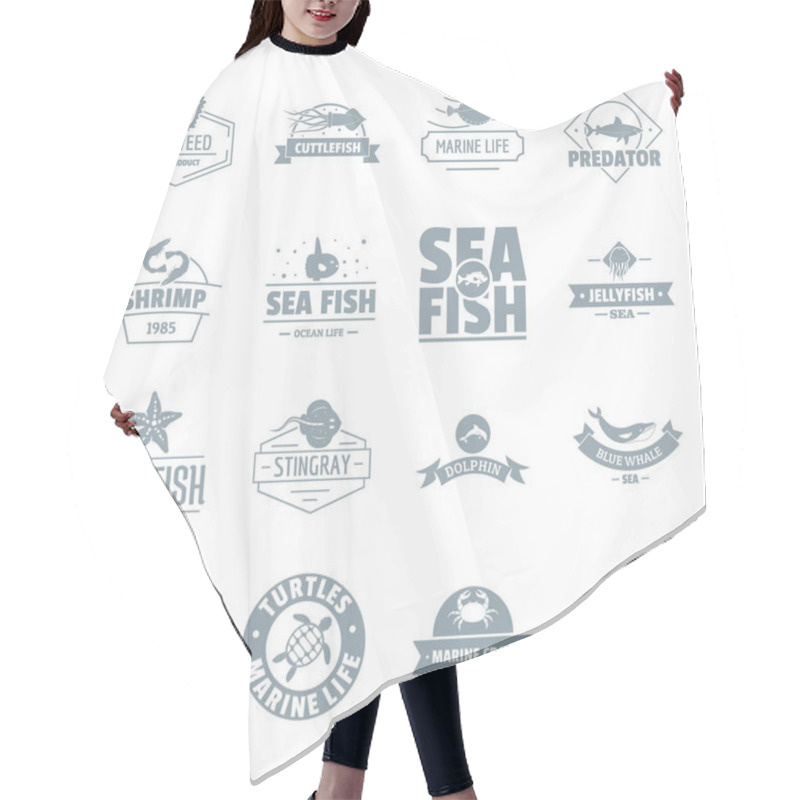 Personality  Fish Sea Logo Icons Set, Simple Style Hair Cutting Cape