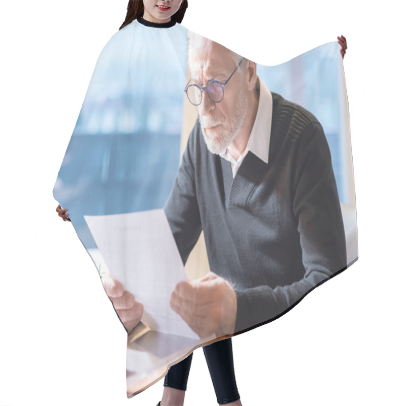 Personality  Senior Businessman Reading A Document Hair Cutting Cape