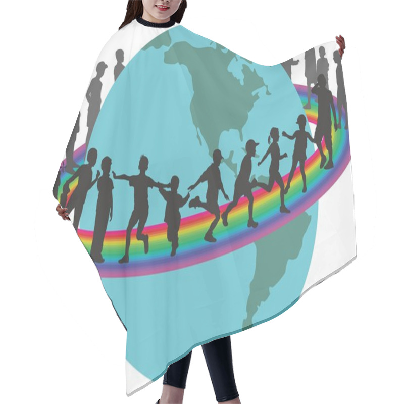 Personality  Children On Rainbow Around The Earth Hair Cutting Cape