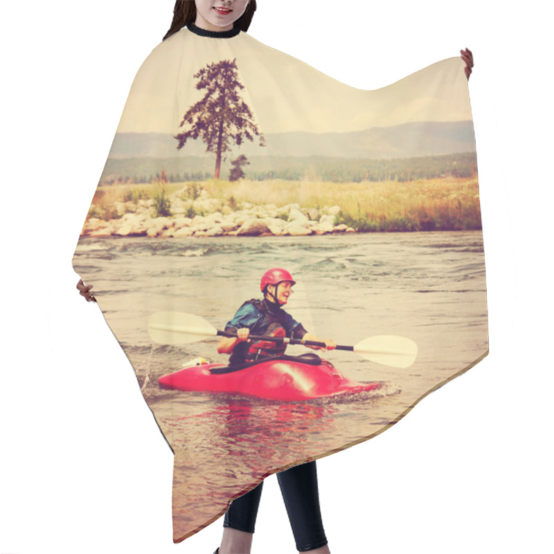 Personality  Woman Kayaking On Rough River Hair Cutting Cape