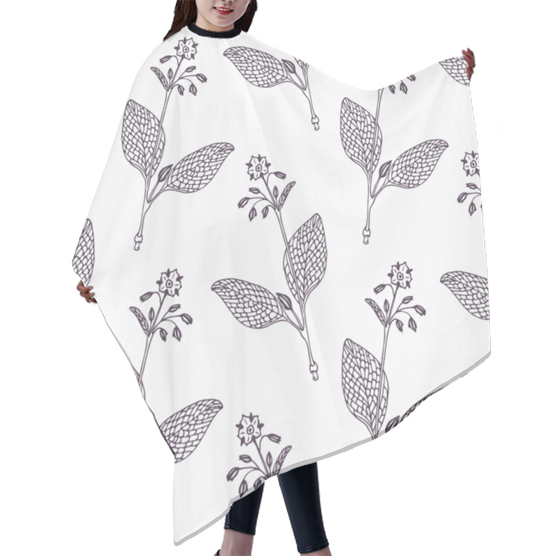 Personality  Hand Drawn Borage Branch Outline Seamless Pattern Hair Cutting Cape