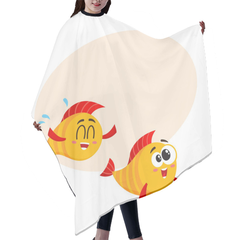 Personality  Two Funny, Smiling, Crazy Golden Fish Characters Swimming Together Hair Cutting Cape