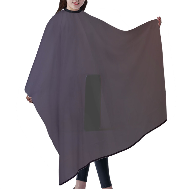 Personality  Top View Of One Black Smartphone On Dark Hair Cutting Cape