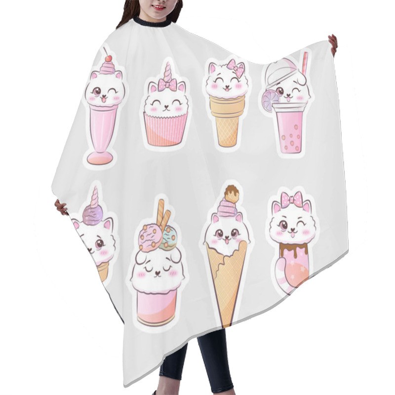 Personality  Cute Sweet Kitty Cat In Ice Crem. Vector Stock Illustration. Hair Cutting Cape