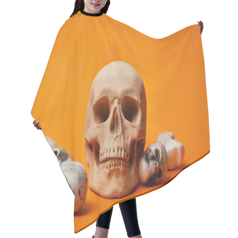 Personality  Skulls On Orange Background, Halloween Decoration Hair Cutting Cape