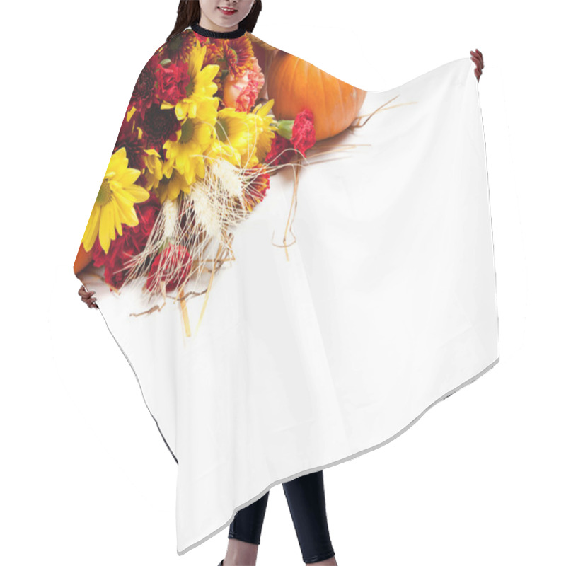 Personality  Autumn Floral Arrangement On White Hair Cutting Cape