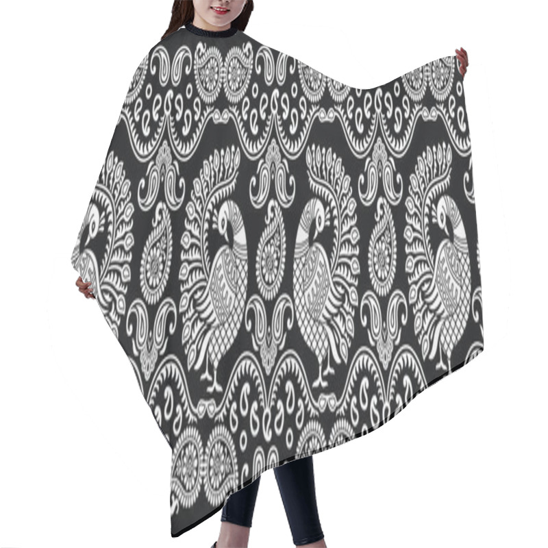 Personality  Seamless Traditional Indian Black And White Peacock Border Hair Cutting Cape