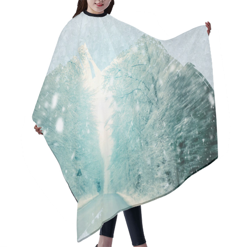 Personality  Winter Driving - Snow On A Country Road Hair Cutting Cape