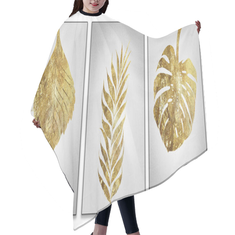 Personality  Golden Tropical Leaves On Silver Background. Modern Boho Art Canvas Artwork Decoration Hair Cutting Cape