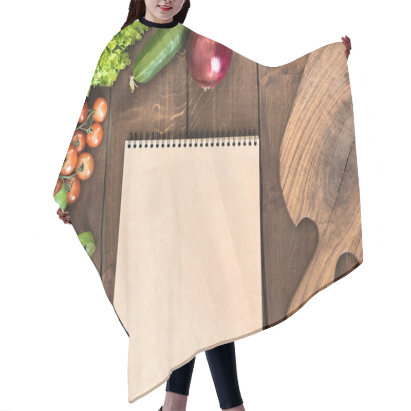 Personality  Notepad With Raw Vegetables On Table Hair Cutting Cape