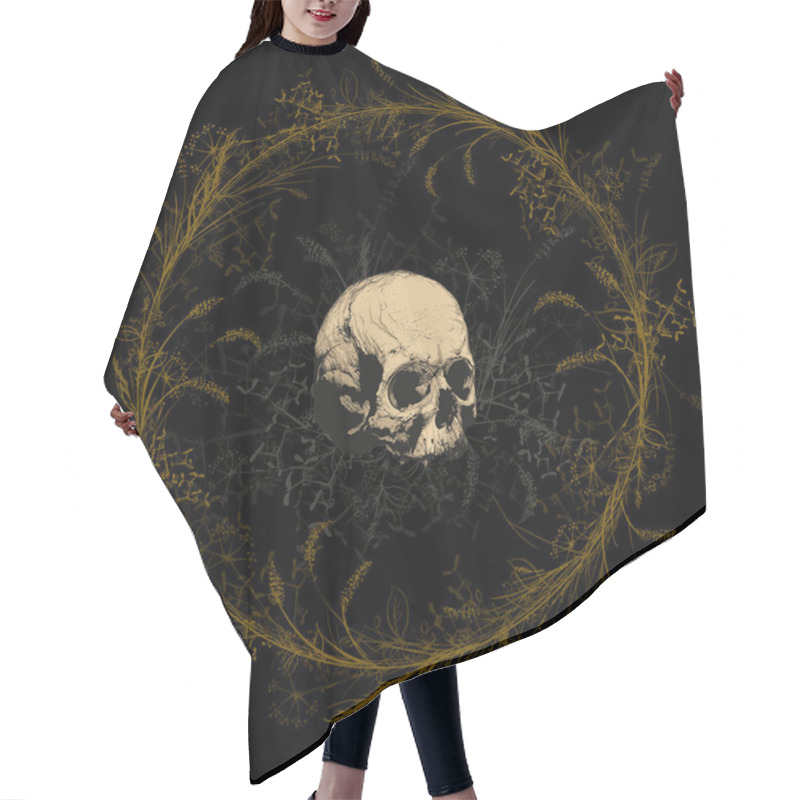 Personality  Skull Surrounded By A Wreath On The Field Of Grass. Hair Cutting Cape