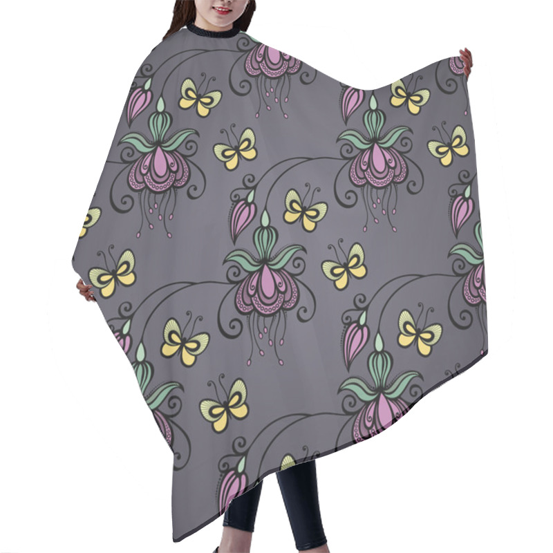 Personality  Seamless Ornate Floral Pattern With Butterflies Hair Cutting Cape