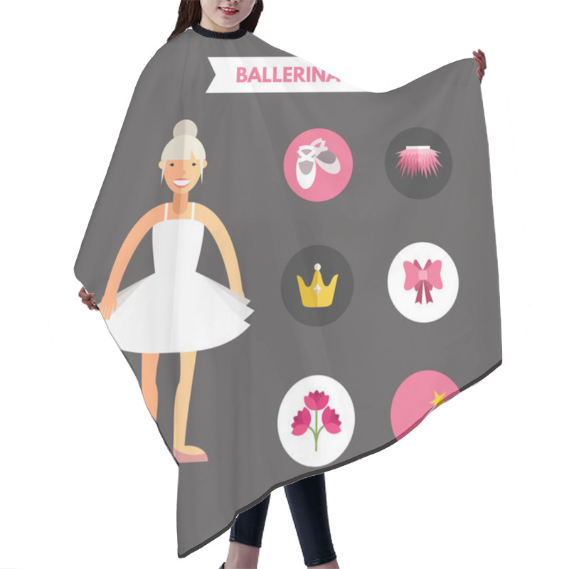 Personality  Flat Design Vector Illustration Of Ballerina With Icon Set. Infographic Design Elements Hair Cutting Cape