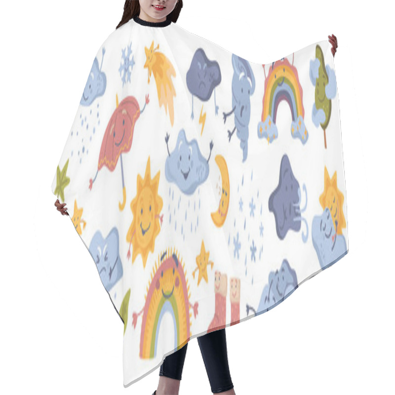 Personality  Cute Weather Character, Rainbow And Clouds Set Hair Cutting Cape