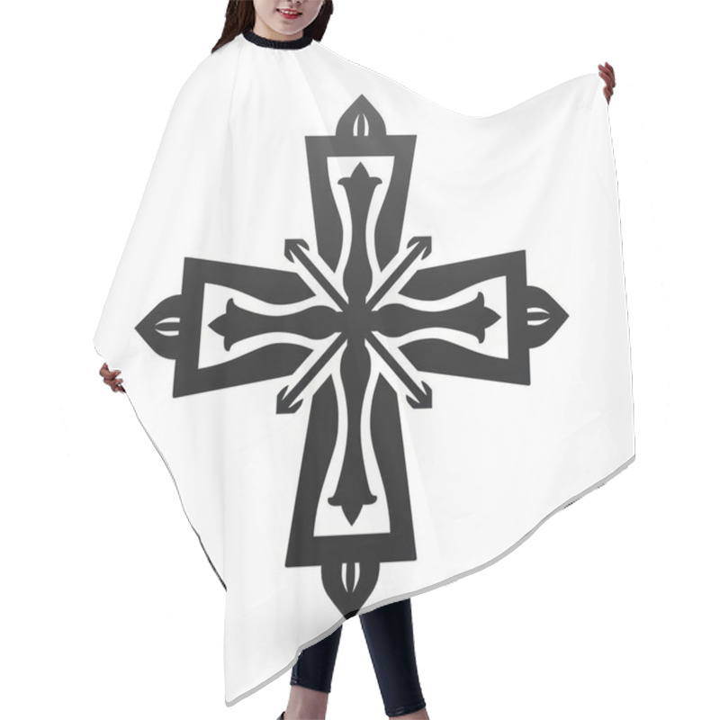 Personality  Black Artistic Cross Design With Intricate Patterns And Arrows, Symbolizing Faith And Direction. Hair Cutting Cape