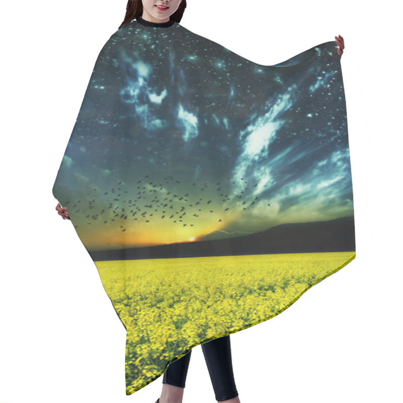 Personality  Golden Flowers Field Landscape Hair Cutting Cape