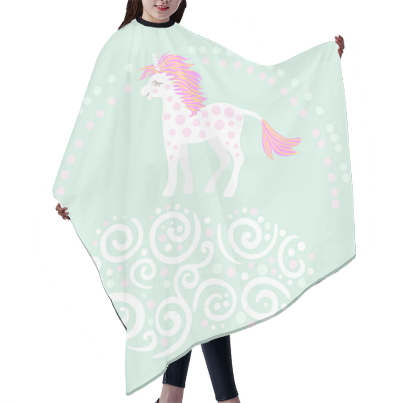 Personality  Sweet Magic With A Unicorn, Rainbow, Cloud. Vector Illustration. Hair Cutting Cape