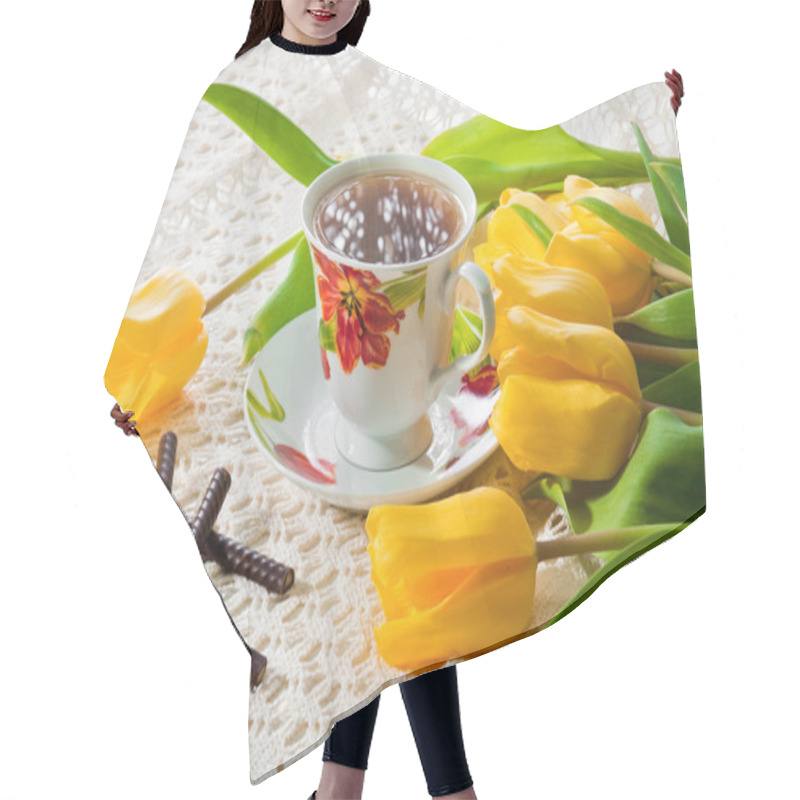 Personality  Morning Cup Of Tea With Yellow Tulips Hair Cutting Cape