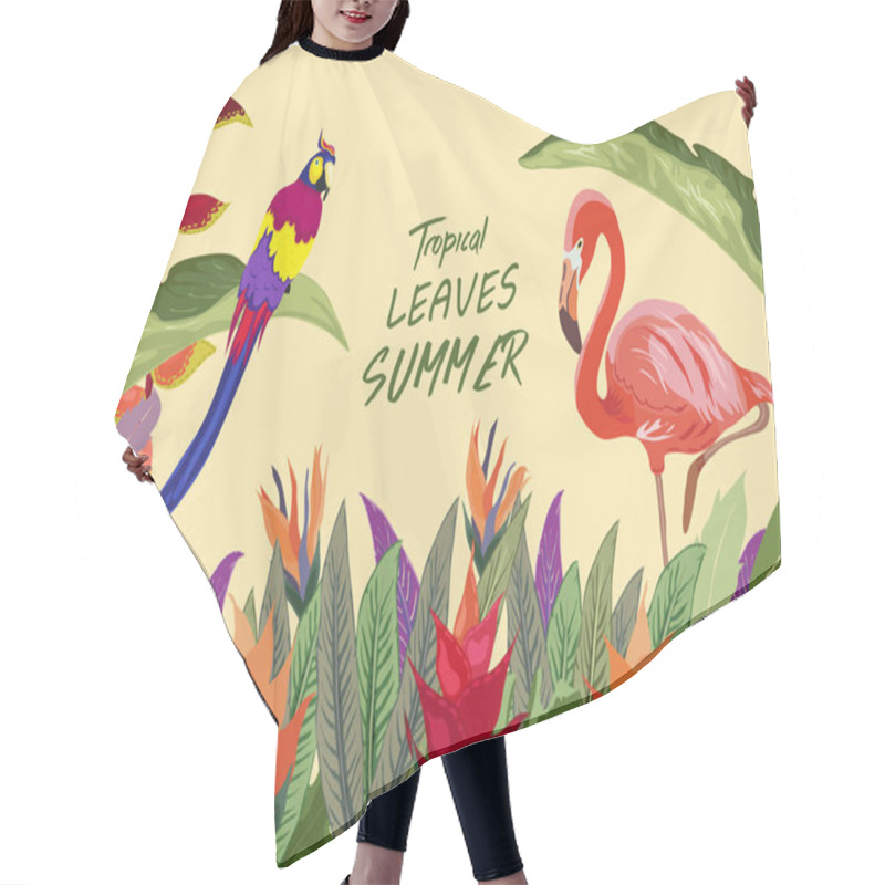 Personality  Tropical Island. Tropical Jungle Rainforest Plants Flowers Birds, Flamingo , Toucan Border Background Hair Cutting Cape