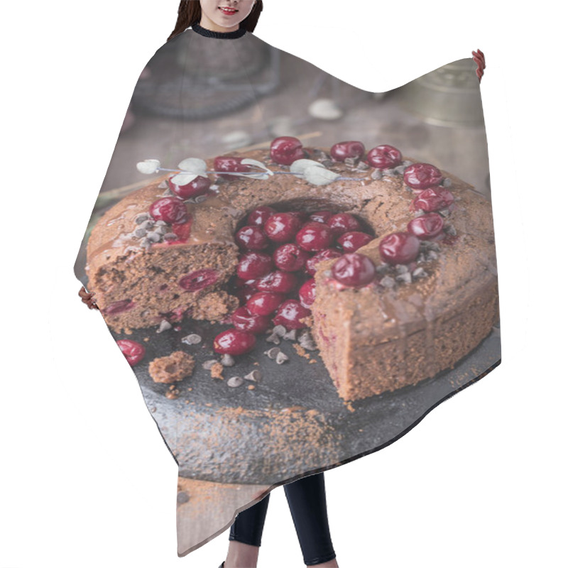 Personality  Chocolate Cherry Cake For Winter Holidays.  Hair Cutting Cape