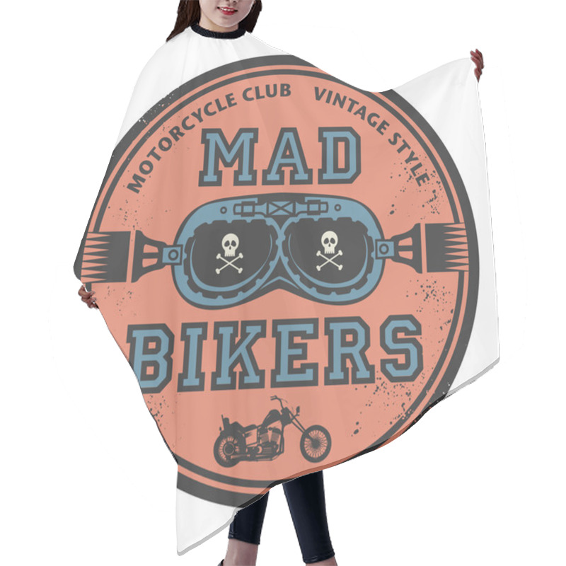 Personality  Grunge Rubber Stamp With The Words Mad Bikers Hair Cutting Cape