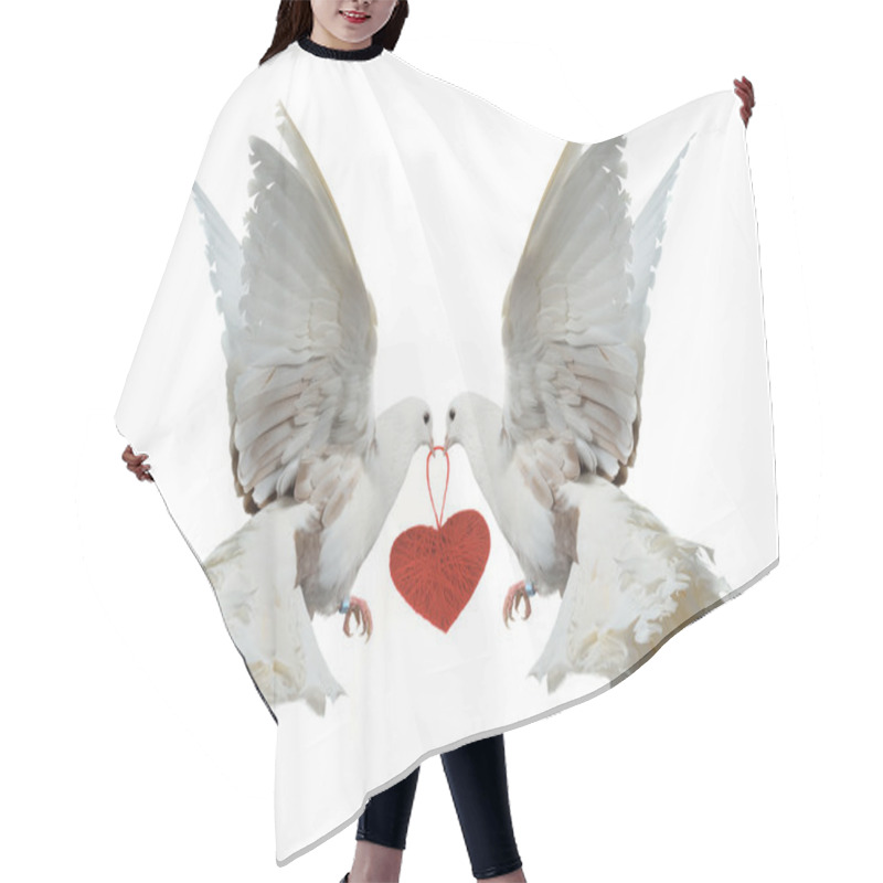 Personality  Two White Doves Holding Red Heart With Their Beaks Hair Cutting Cape