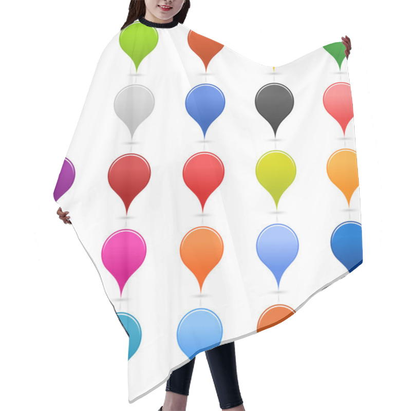 Personality  25 Location Mapping Pins Sign Web Map Icon. Blank Buttons Painted In Popular Colors Hair Cutting Cape