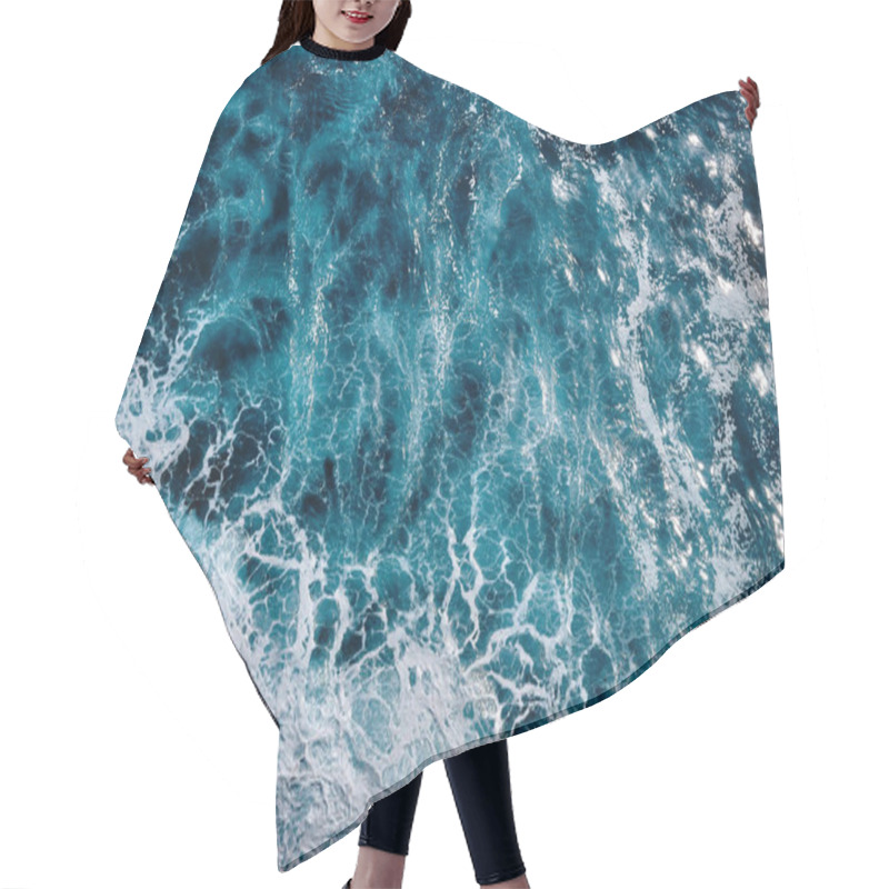 Personality  Aerial View To Waves In Ocean Splashing Waves. Blue Clean Wavy Sea Water. Seething Waves With Foam. Hair Cutting Cape