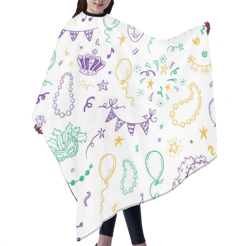 Personality  Mardi Gras Carnival Seamless Pattern With Hand Drawn Doodle Masquerade Elements. Vector Illustration Hair Cutting Cape