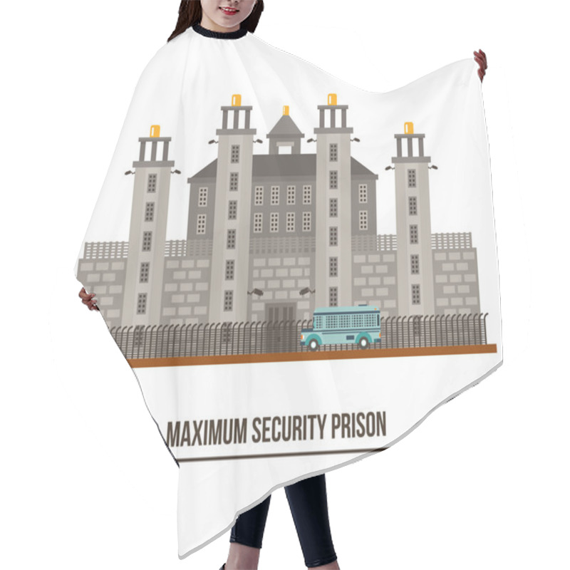 Personality  Towers And Fence At Maximum Security Prison Hair Cutting Cape