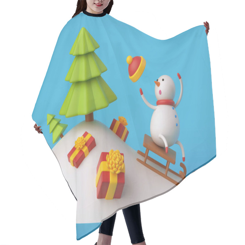 Personality  Snowman In Hat Sledding Hair Cutting Cape