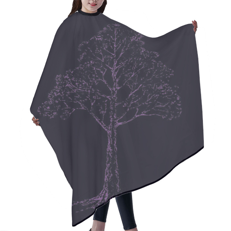 Personality  Vector Sketch. Old Oak Tree Hair Cutting Cape