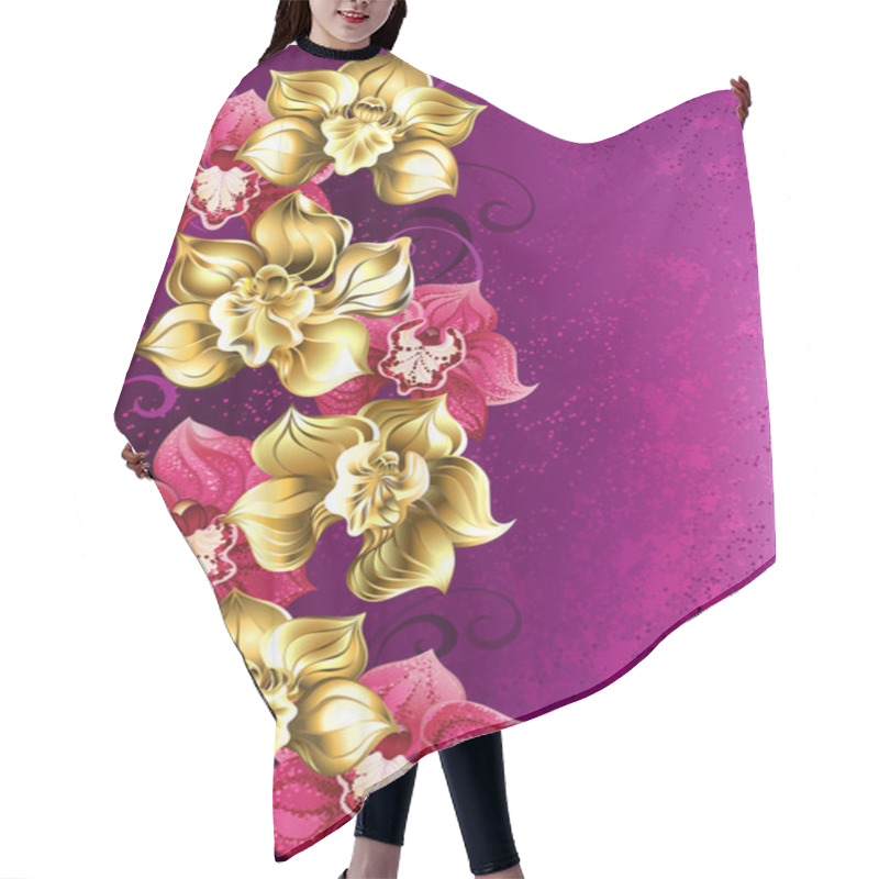 Personality  Golden Orchid On A Pink Background Hair Cutting Cape