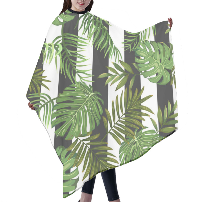 Personality  Seamless Pattern With Tropical Palm Leaves And Vertical Stripes Hair Cutting Cape