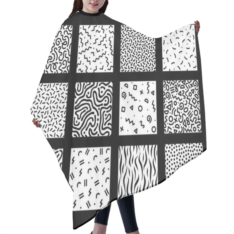 Personality  Set Of Seamless Black And White Geometric Patterns. Hipster Memphis Style. Hair Cutting Cape