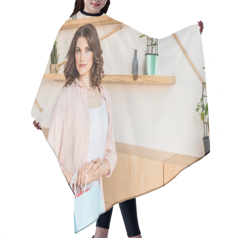 Personality  Woman With Shopping Bags Hair Cutting Cape