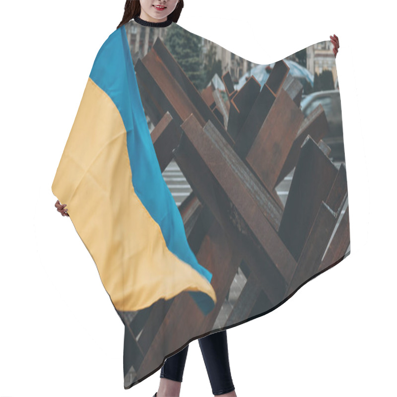 Personality  The Ukrainian Flag Hangs On Barricades On The Street Hair Cutting Cape