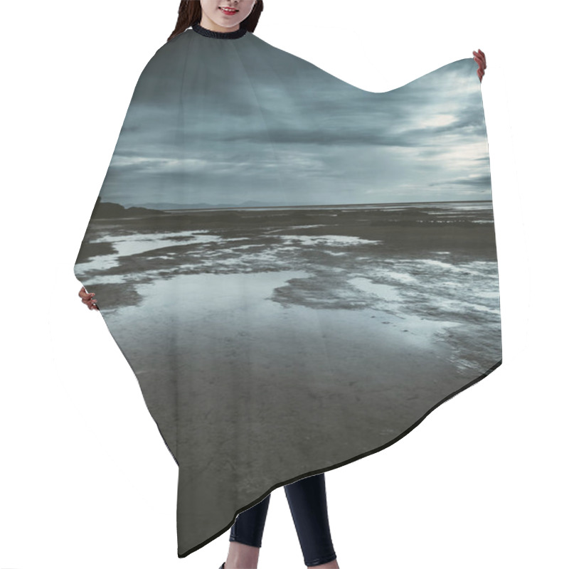 Personality  Epic Seascape Landscape With Clouds And Flood Ground. Black And Stormy Clouds Weather In Background. Dramatic Skyscape With Black And Blue Colors Hair Cutting Cape