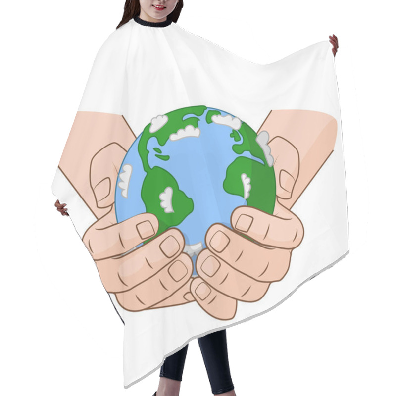 Personality  Hands Is Holding Small Earth. Vector Illustration Concept On The Earth Day Hair Cutting Cape