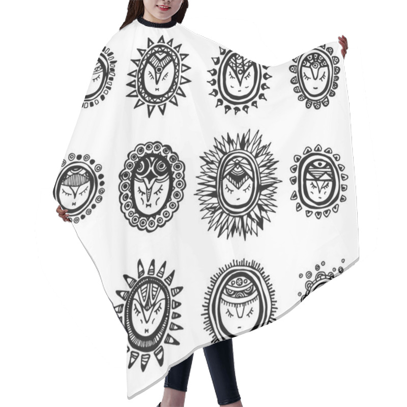 Personality  Hand-drawn Vector Native Masks Hair Cutting Cape