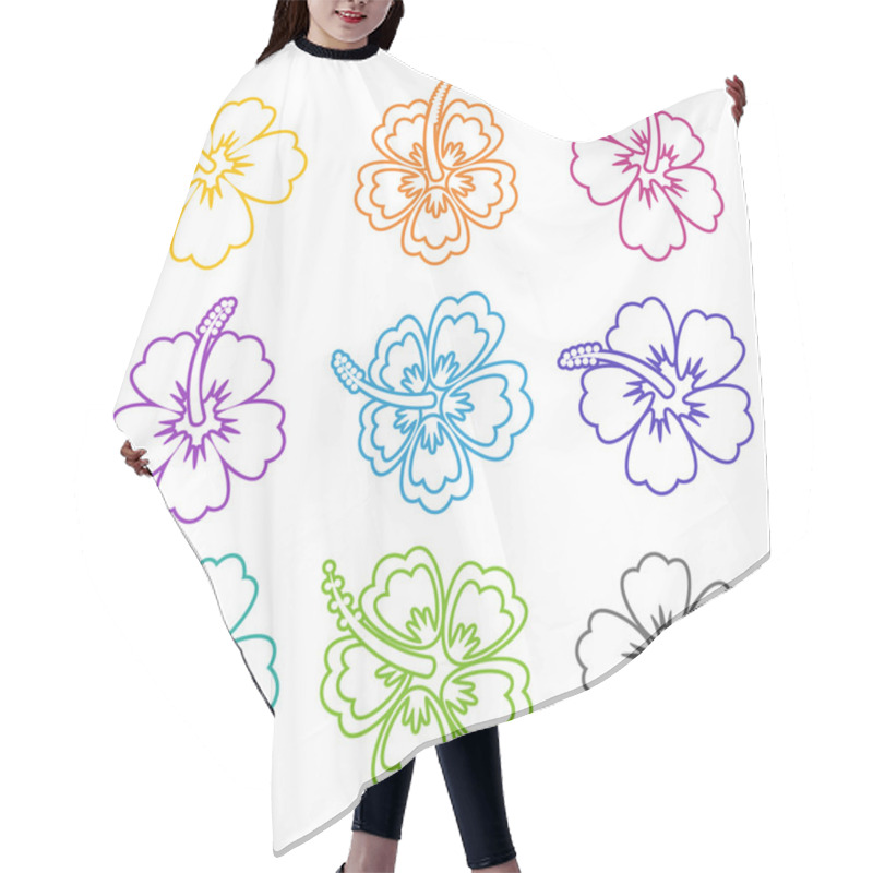 Personality  Vector Hibiscus Flower Outline Icons Hair Cutting Cape