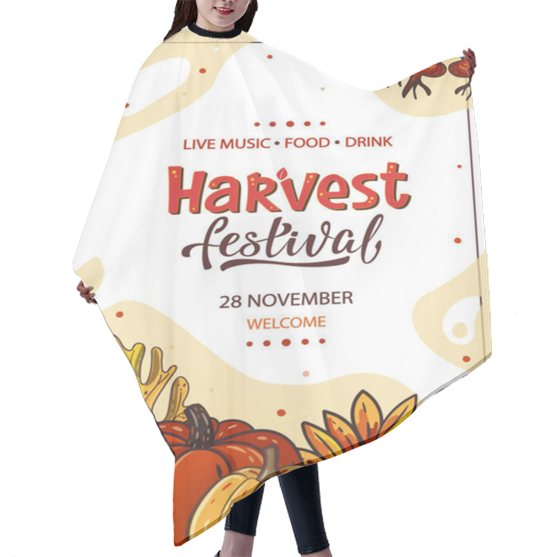 Personality  Harvest Festival Template With Pumpkins, Leaves And Handwritten Lettering. Design For Poster, Banner, Invitation, Flyer, Card. Thanksgiving Or Harvest Festival Or Market Vector Illustration Hair Cutting Cape