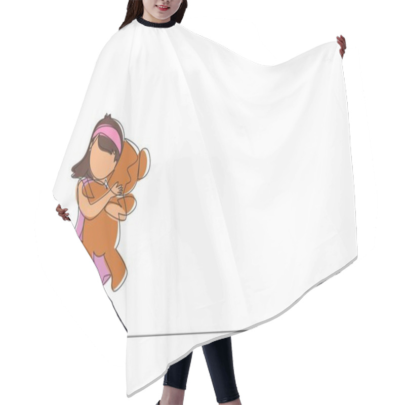 Personality  Single One Line Drawing Cute Little Girl Standing And Hugging Teddy Bear. Portrait Of Expressive Kid Hugging Her Plush Bear Friend. Little Girl Playing. Continuous Line Draw Design Vector Illustration Hair Cutting Cape