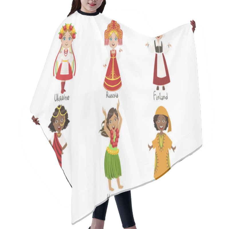 Personality  Kids In Traditional Costumes Set, Ukraine, Russia, Finland, Ethiopia, Hawaii, Nigeria Vector Illustration Hair Cutting Cape