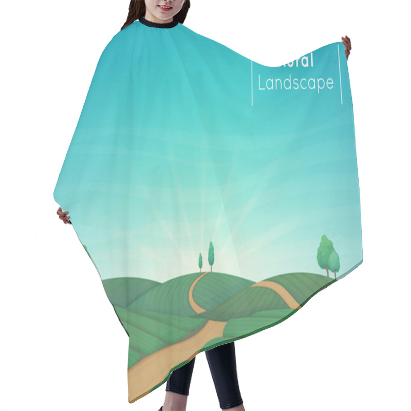 Personality  Rural Farming Landscape Vector Illustration. Green Agricultural  Hair Cutting Cape