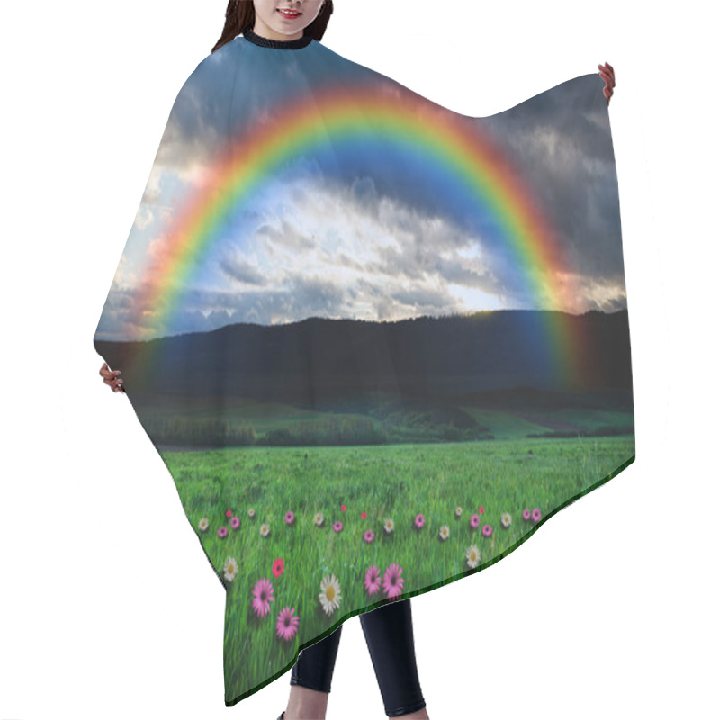 Personality  Flowers Field On Rainbow Background Hair Cutting Cape