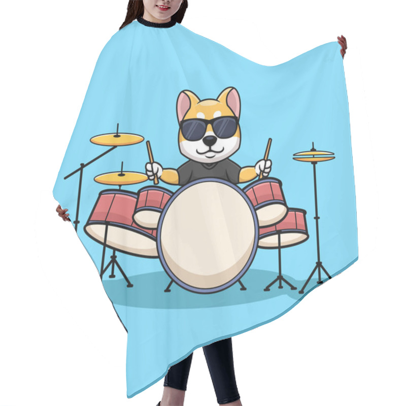 Personality  Shiba Inu Drummer Dog Music Cartoon Character Illustration Creative Logo Hair Cutting Cape