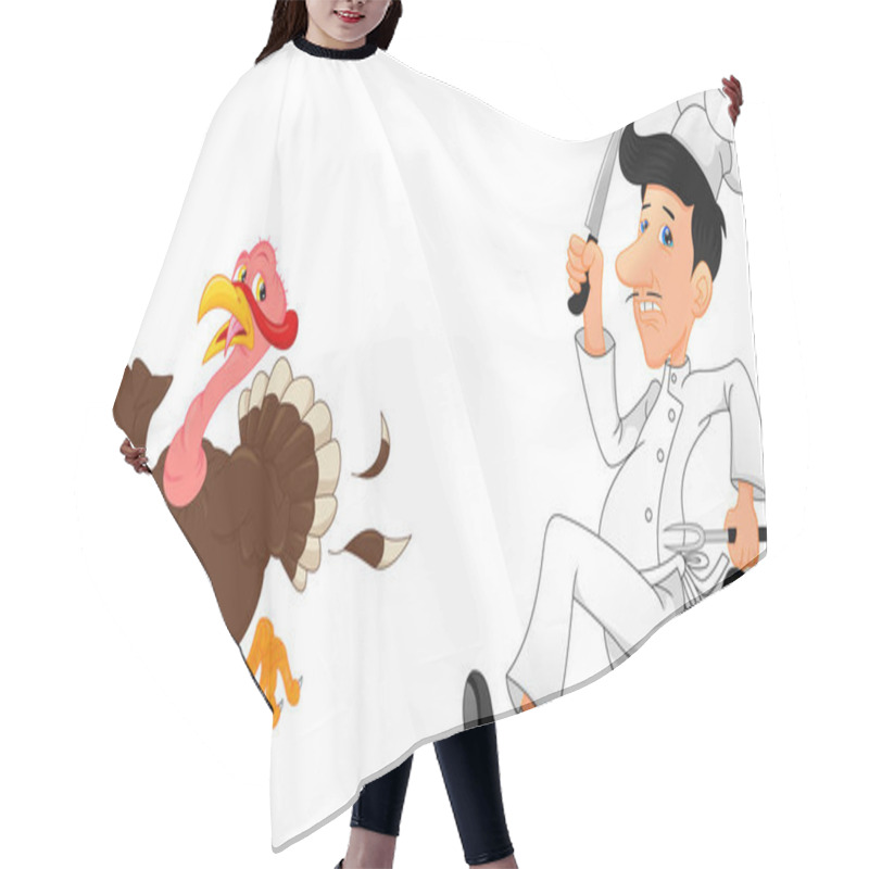 Personality  Cartoon Chef Chasing A Turkey Hair Cutting Cape