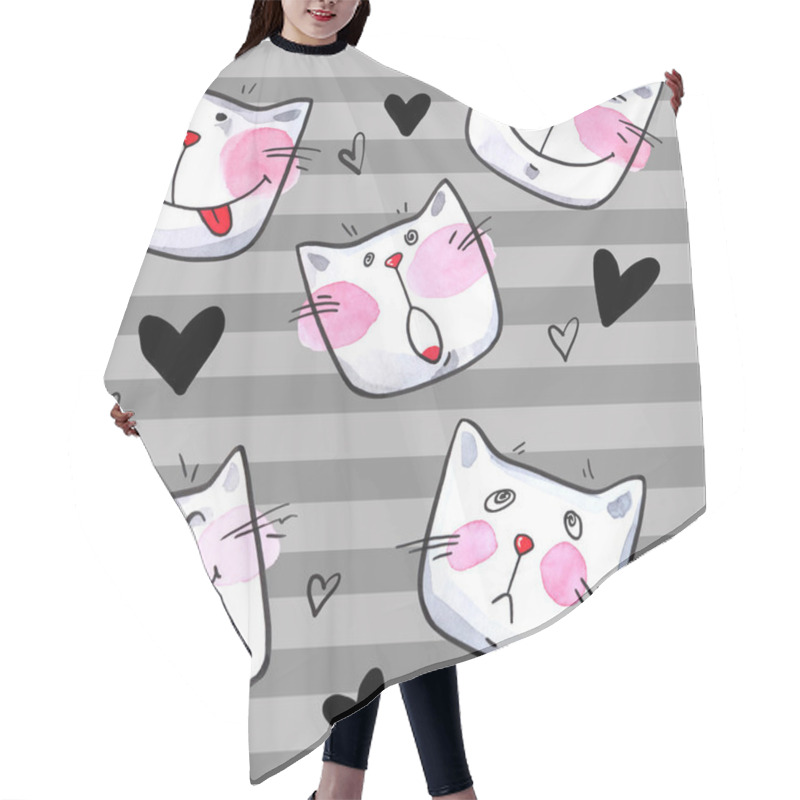 Personality  Seamless Pattern With Cute Kittens. Hair Cutting Cape