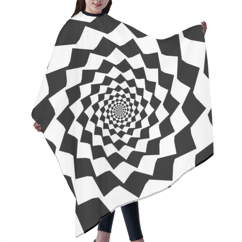 Personality  Design Monochrome Spiral Movement Illusion Background. Abstract Distortion Backdrop. Vector-art Illustration Hair Cutting Cape